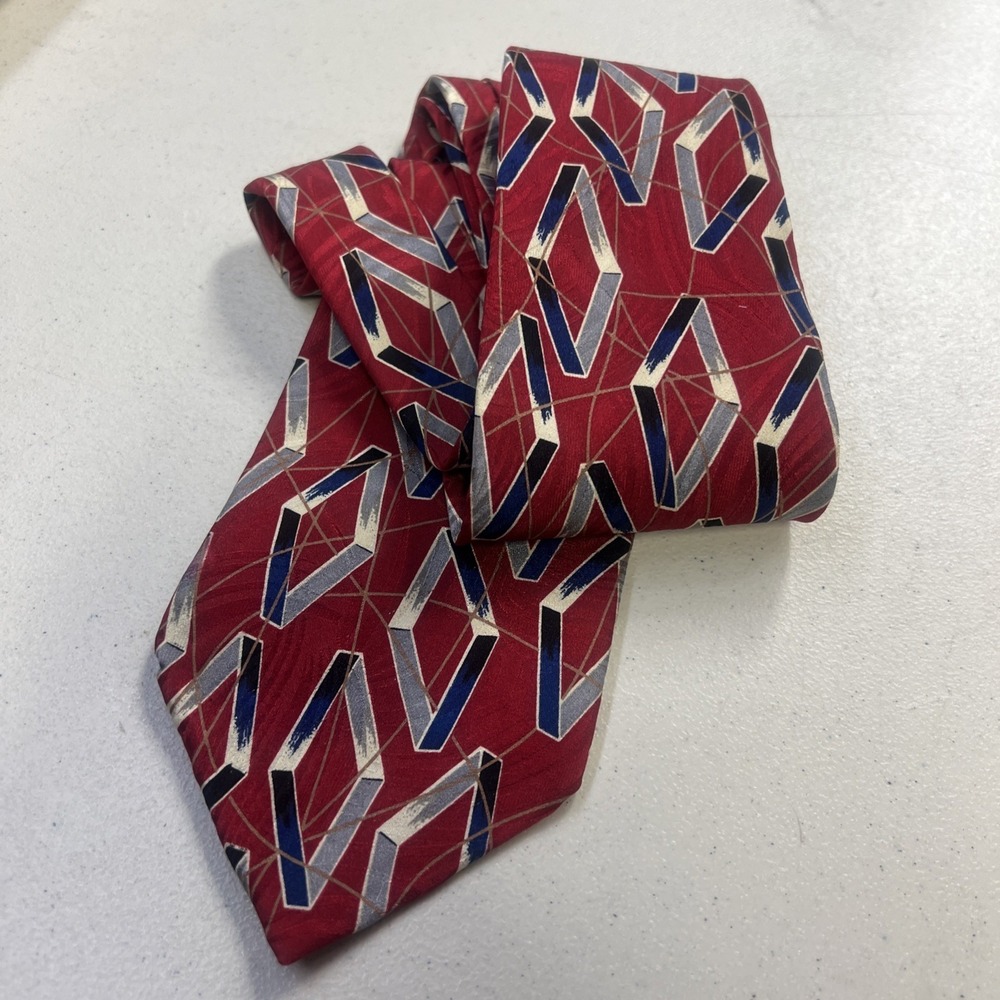 Vintage Ferrell Reed Nordstrom 100% Silk Tie Diamonds Geometric Red